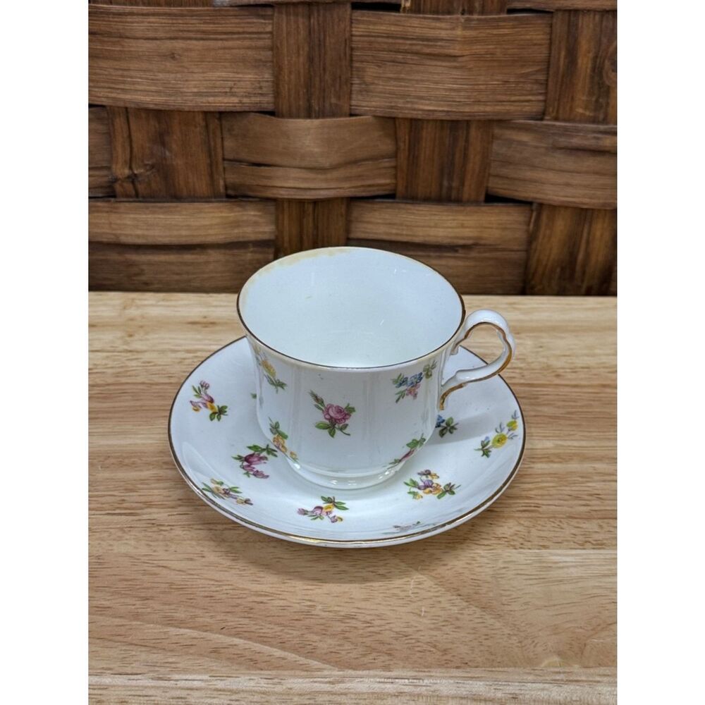 Antique Collingwoods White Porcelain Teacup and Saucer with Floral Pattern